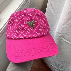 RARE Hot Pink with Baby Pink Lettering Guess Los Angeles Adjustable Baseball Cap